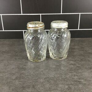 Vintage Anchor Hocking Swirl Salt & Pepper Shakers, Clear Glass 1950s